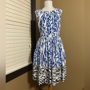 Ellen Tracy Blue and White Animal Print Midi Dress